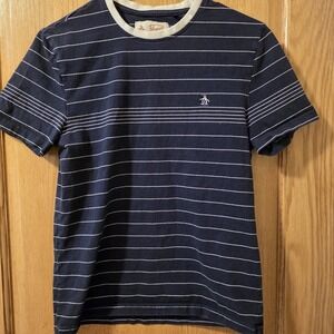 Original Penguin T-shirt Striped Navy Blue White Cotton Men's Size Small